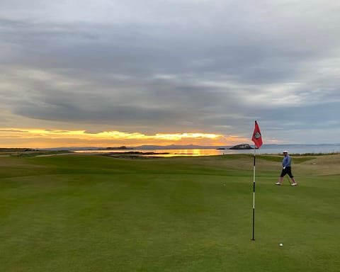 The iconic West Links at North Berwick Golf Club with hickory golf clubs